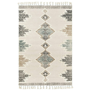 Transitional Area Rug, Machine Washable Design With Fringed Tassels, Beige/Brown