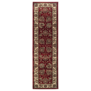 Aiden Traditional Vintage Inspired Red/Ivory Rug, 2'3" x 7'9"