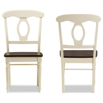 French Country Cottage Dining Chairs, Buttermilk/Cherry Brown, Set of 2