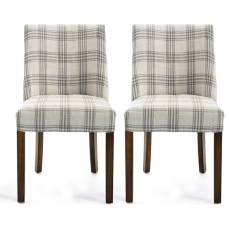 GDF Studio Rydel Fabric Dining Chairs, Set of 2, Gray Plaid/Brown