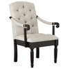 Traditional Tufted Linen Accent Dining Armchair, Upholstered, Beige