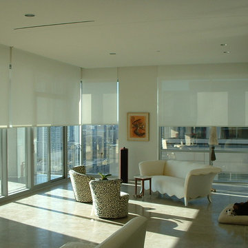 They can be drawn up or down to moderate the light coming into the room