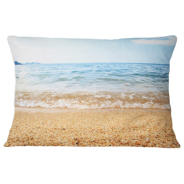 Blue Seashore with Pebble Stones Modern Seascape Throw Pillow, 12"x20"