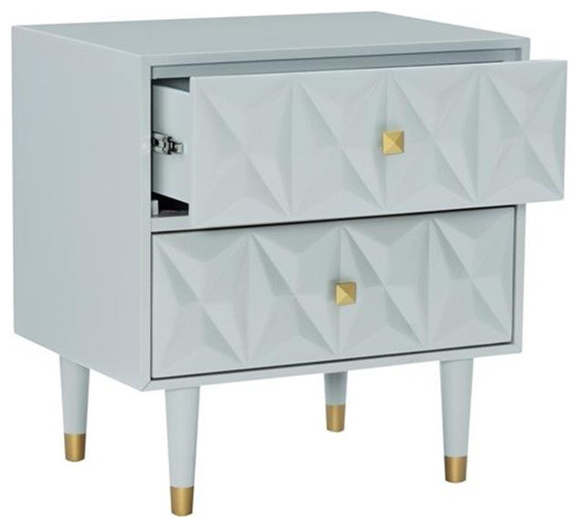 Linon Alick Wood Geo Texture 2 Drawer Nightstand with Gold Hardware in ...