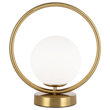 Adrienna 1 Light Table Lamp Aged Brass Finish White Glass