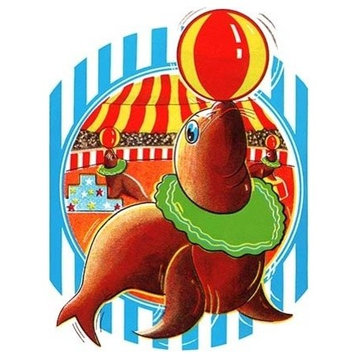 Balancing Circus Seal- Paper Poster 12" x 18"