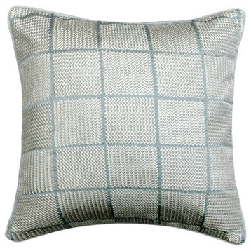 Designer Embroidered Blue Jacquard Silk Throw Pillow Covers - Chevron Sky, 24"x2