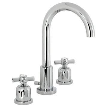 Eclectic Widespread Bathroom Faucet, High Arc Spout & 2 Crossed Handles, Chrome