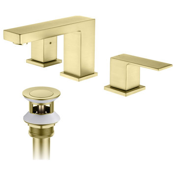Cube 8" Widespread Bathroom Sink Faucet With Drain Assembly, Brushed Gold