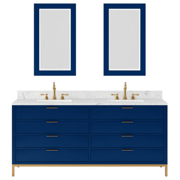 Bristol 72" Vanity, Blue With Mirrors and Hook Faucet