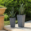 2-Piece Gray Stone Finish Tall Tapered Square MgO Planter