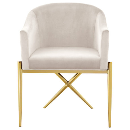 Xavier Velvet Dining Chair, Cream, Gold Legs