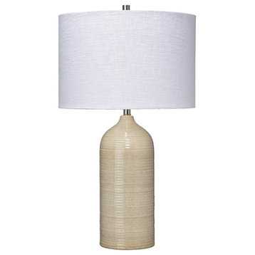 Modern Farmhouse Tall Bottle Shaped Taupe Table Lamp 22 in Ribbed Ceramic Round