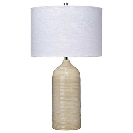 Modern Farmhouse Tall Bottle Shaped Taupe Table Lamp 22 in Ribbed Ceramic Round