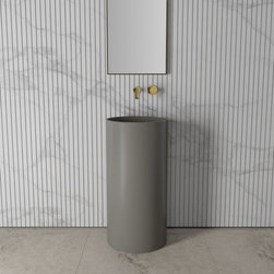 Alina Pebble Grey Cylinder Freestanding Stone Basin 400mm - Bathroom Sinks