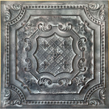 Elizabethan Shield Faux Tin Ceiling Tile - 24 in x 24 in, Pack of 10, #DCT 04, Reclaimed Tin