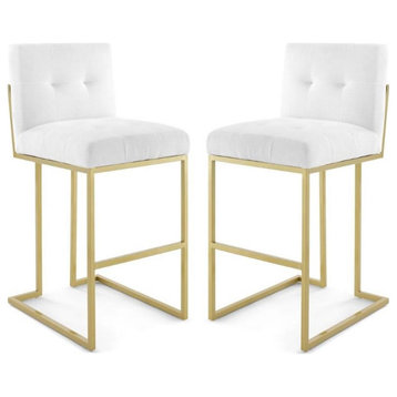 Home Square 2 Piece Upholstered Metal Bar Stool Set in Gold and Light White