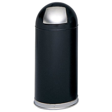 Dome Receptacle With Spring-Loaded Door, Round, Steel, 15 gal., Black