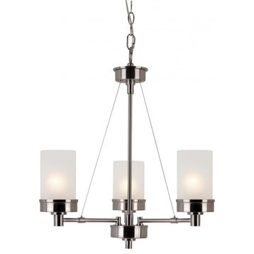 Three Light Brushed Nickel White Frosted Glass Up Chandelier