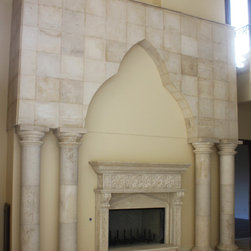 Custom Desing for Cantera Stone Fireplace and Columns - Indoor Fireplaces