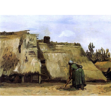Vincent Van Gogh Cottage With Woman Digging, 18"x27" Wall Decal