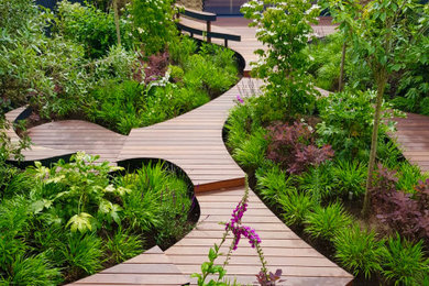 Design ideas for a mid-sized contemporary backyard garden in London with decking.