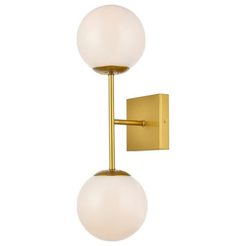 Maklaine Modern 2-Light Mid-Century Metal Wall Sconce in Brass and White