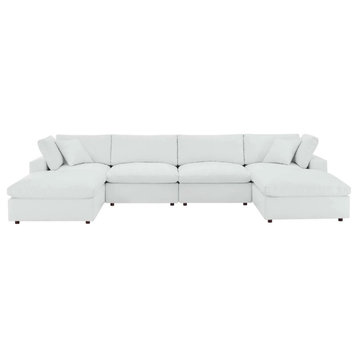 Milan White Down Filled Overstuffed Vegan Leather 6-Piece Sectional Sofa