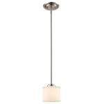 Trans Globe Lighting - Cahill Pendant, 5.75" - The Cahill Collection supplies ample lighting for your daily needs, while adding a layer of Transitional style to your home's decor. It is perfect for adding a warm glow to a variety of interior applications. Cool sleek sophistication defines this single light pendant. Understated mounting hardware complements the White Frost glass drum shade.