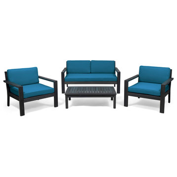 Joanne Outdoor 4 Seater Acacia Wood Chat Set With Cushions, Dark Teal