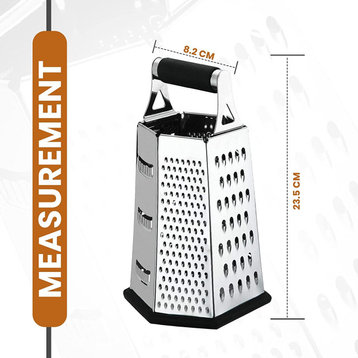 Cheese Grater for Kitchen Stainless Steel 6-Sides Non-Slip Base