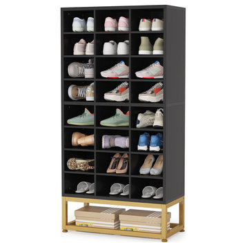 Tribesigns Shoe Storage Cabinet With 24 Cubbies, Black