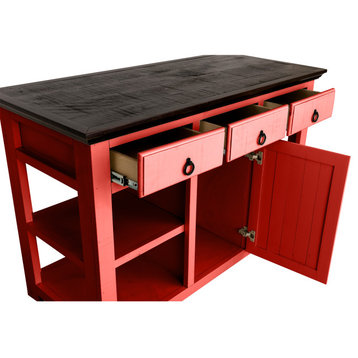 60" Wide Rustic Kitchen island, Persimmon Red