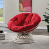 Papasan Chair With Red Round Pillow Cushion and Cream Wicker Weave