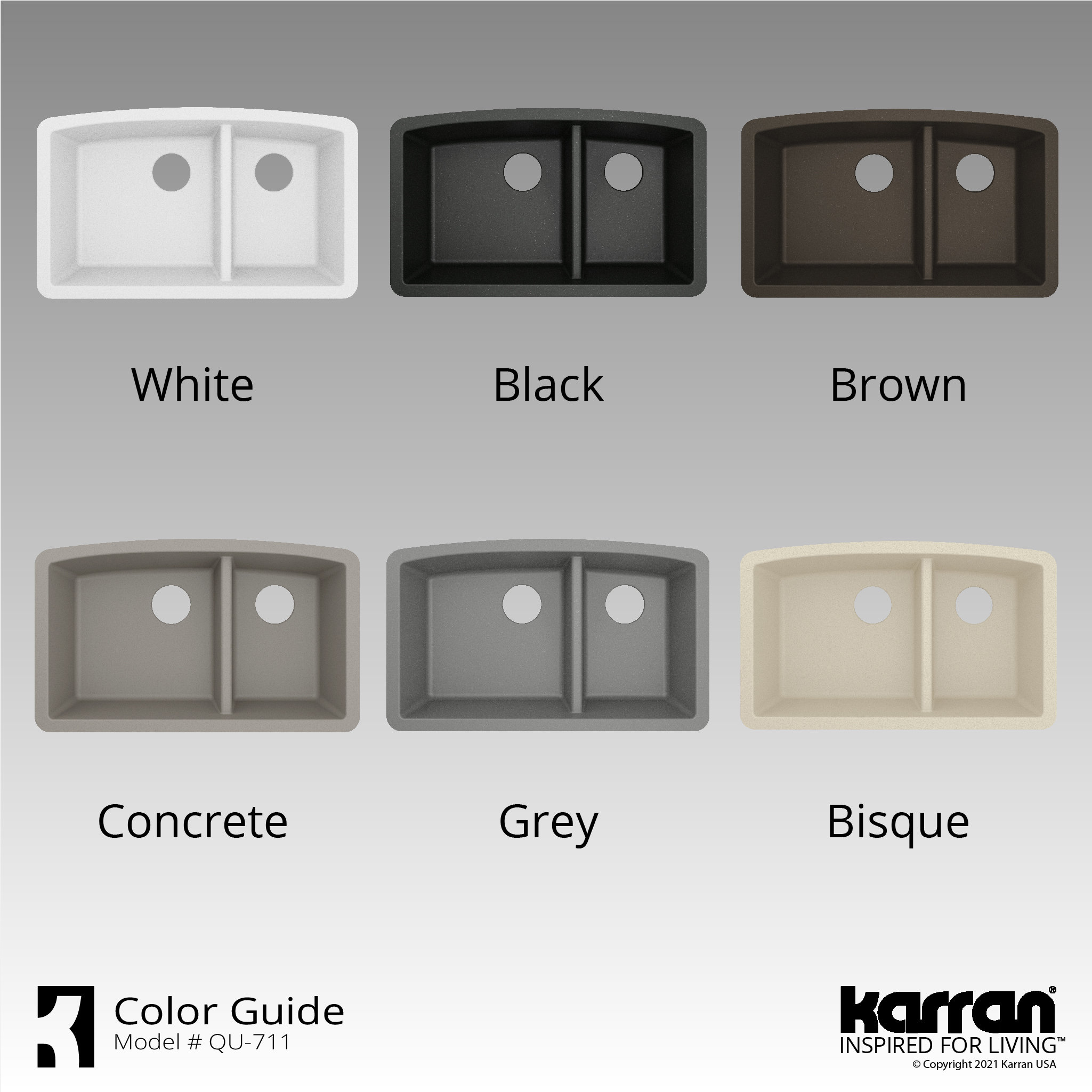 Karran Undermount Quartz 32" 60/40 Double Bowl Kitchen Sink, Grey