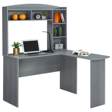 Techni Mobili Modern L-Shaped Desk with Hutch, Grey