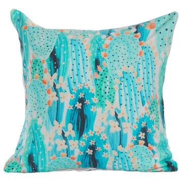 Aqua Blue Cactus Pattern Throw Pillow