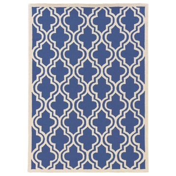 Linon Silhouette Quatrefoil Hand Hooked Wool 8'x10' Rug in Navy