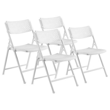 4 Pack Folding Chair, Oversized Polypropylene Seat & Ventilated Backrest, White