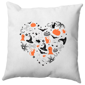 Halloween Heart Indoor/Outdoor Throw Pillow, Traditional Orange, 18"x18"