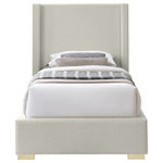 Meridian Furniture - Royce Linen Upholstered Bed, Beige, Twin - Make a big impression in the bedroom with this twin-size Royce linen textured bed. A wingback headboard is the star of the show here, with its extra height adding an element of drama to this exceptionally crafted bed. The headboard, sides and footboard of this Royce bed are covered in rich beige linen textured fabric for a sleek yet chic touch. The bed comes with both gold and chrome legs to suit your style preferences.
