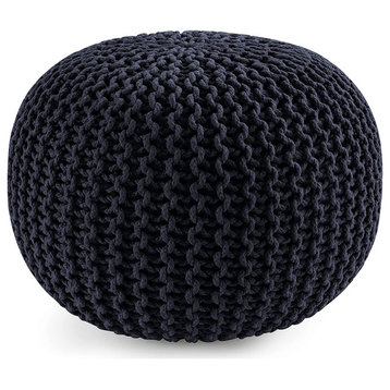 Hand Knitted Cable Style Dori Pouf, Navy