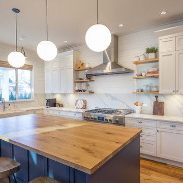 Custom White and Navy Kitchen in White Rock
