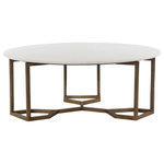 Four Hands - Naomi Coffee Table-Raw Brass - A graceful twist on geometric-inspired design. An aluminum base of raw brass forms pentagons to support a rounded top of polished white marble. An open-air look lends lightness to heavy materials.