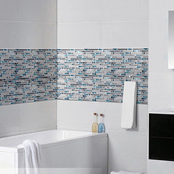 Stone sea glass blue gray marble striped interlocking kitchen tile backsplash - Products