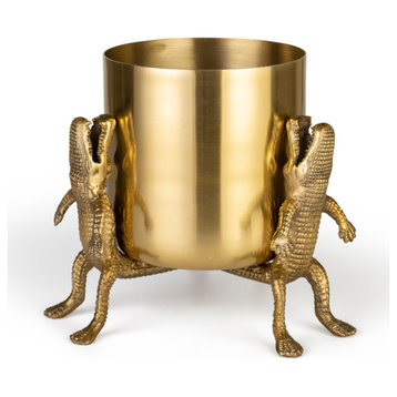 Gold Lacquered Vase | Bold Monkey Surrounded by Crocodiles, Medium