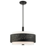 Livex Lighting - Black Stylish, Transitional, Intricate, Urban Chandelier - The Noria collection combines an intricate organic laser cut black finish steel frame surrounds an off-white fabric shade creating a casual warm light with a touch of nature vibe. This four-light drum pendant will have a commanding presence in many areas of your home. You can suspend it in the living room, over the dining table or bedroom.