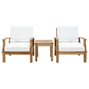 Modern Contemporary 3-Piece Set, Outdoor Patio Teak Sofa Set, White Wood