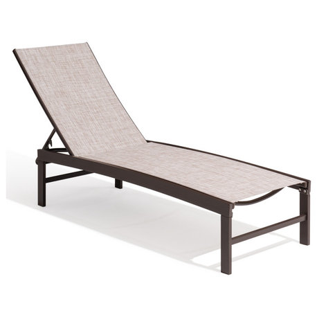 Outdoor Patio Aluminum Five-Position Adjustable Chaise Lounge Chair, Beige