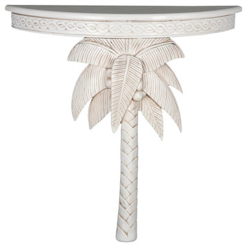 Windsor Carved Wood Palm Tree Console Table, Antique White